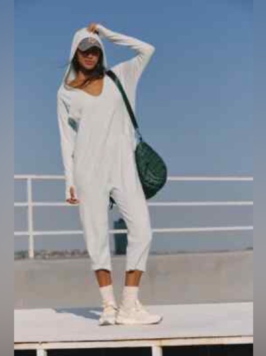 Free People Movement Hot Shot Long Sleeve Jumpsuit Arctic Snow Medium - Picture 4 of 4